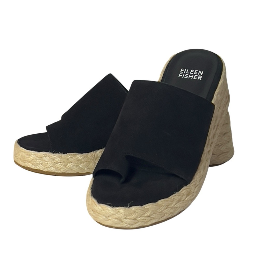 Eileen‎ Fisher Tarry-TN Black Tumbled Nubuck Slide Platform Espadrille 5M